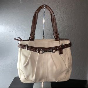 Coach Hampton Bag Purse Handbag Satchel Tote Cream Ivory Off White Leather